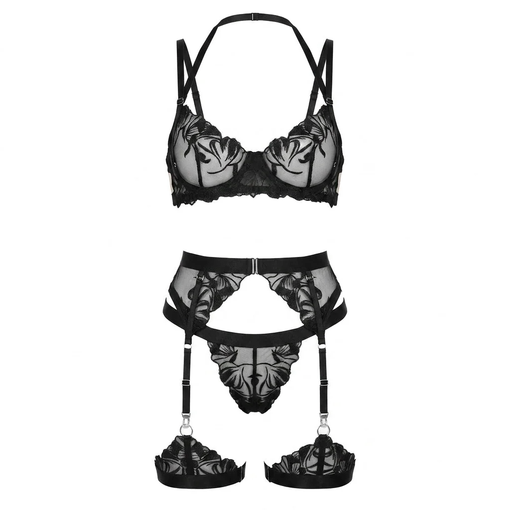 Mezzanotte — completo in tulle ricamato nero